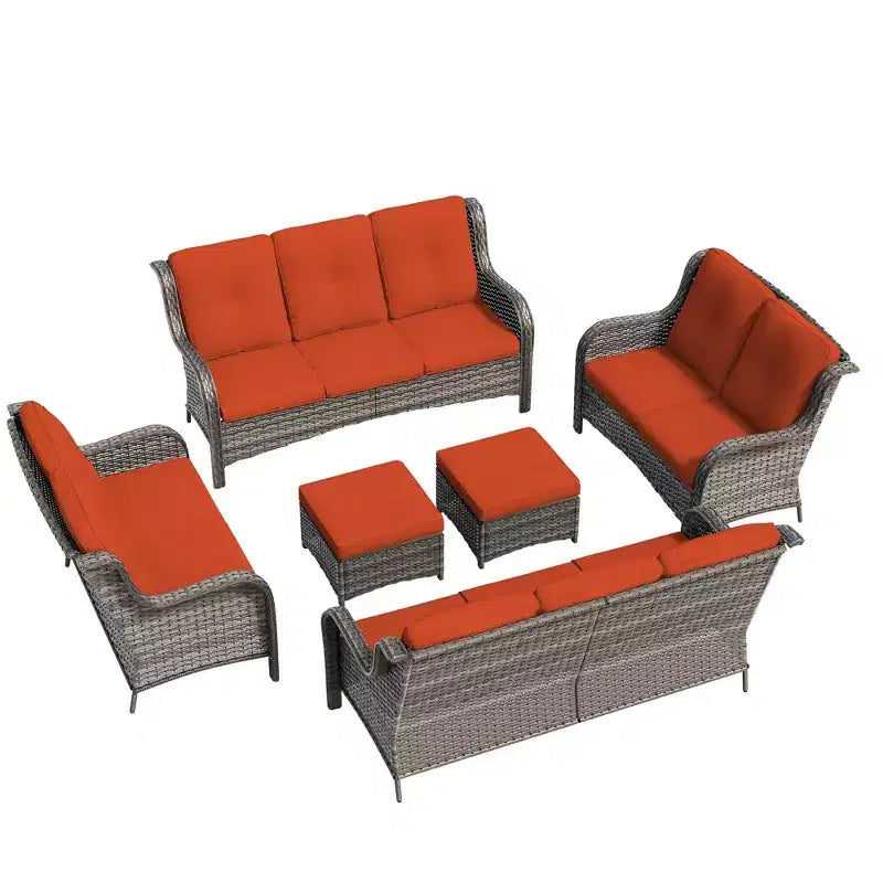 UPTIOT 6-teiliges Loungesofa für den Außenbereich aus Polyrattan