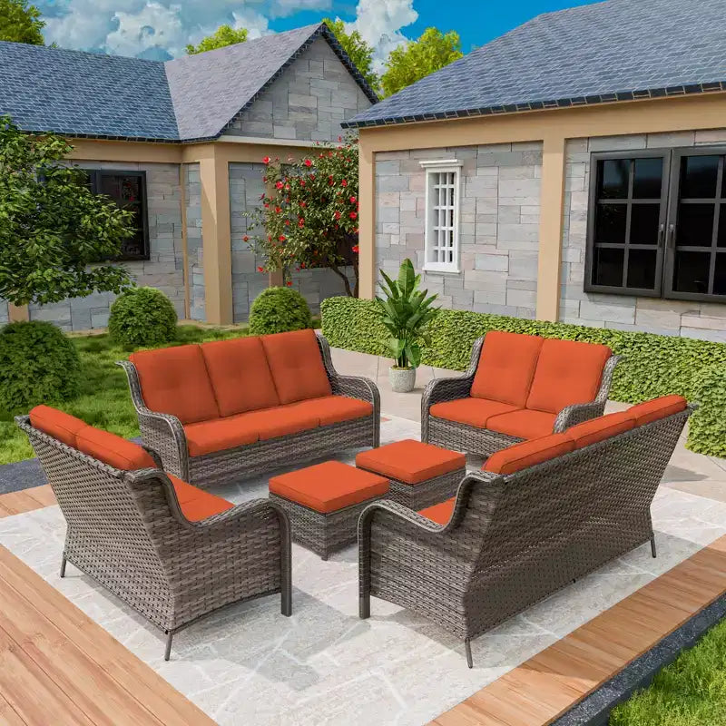 UPTIOT 6-teiliges Loungesofa für den Außenbereich aus Polyrattan