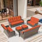 UPTIOT 6-teiliges Loungesofa für den Außenbereich aus Polyrattan