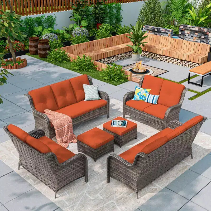 UPTIOT 6-teiliges Loungesofa für den Außenbereich aus Polyrattan