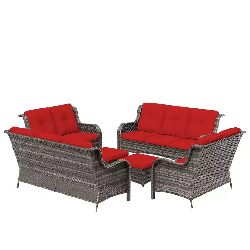 UPTIOT 6-teiliges Loungesofa für den Außenbereich aus Polyrattan