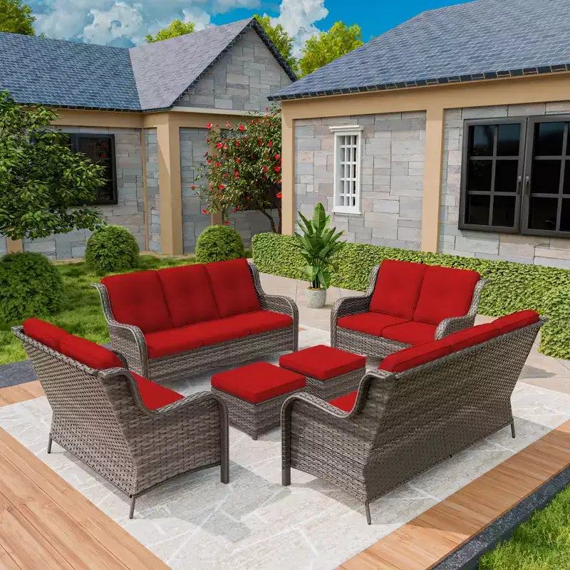 UPTIOT 6-teiliges Loungesofa für den Außenbereich aus Polyrattan