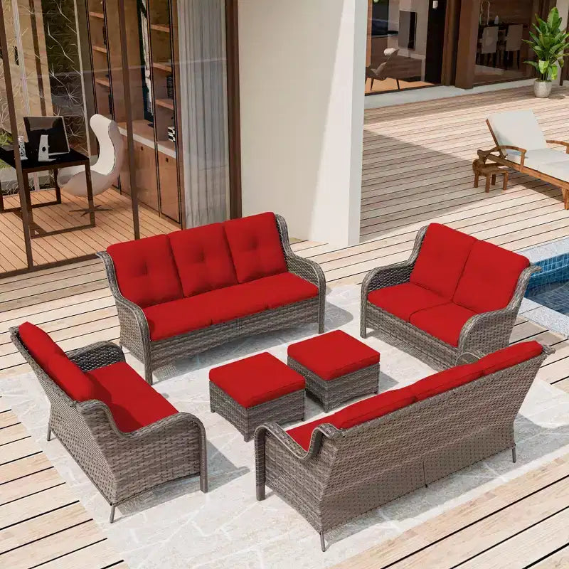 UPTIOT 6-teiliges Loungesofa für den Außenbereich aus Polyrattan