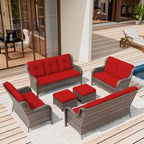 UPTIOT 6-teiliges Loungesofa für den Außenbereich aus Polyrattan