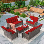 UPTIOT 6-teiliges Loungesofa für den Außenbereich aus Polyrattan