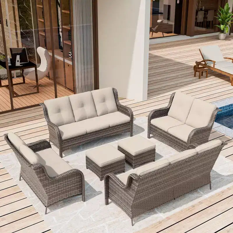 UPTIOT 6-teiliges Loungesofa für den Außenbereich aus Polyrattan