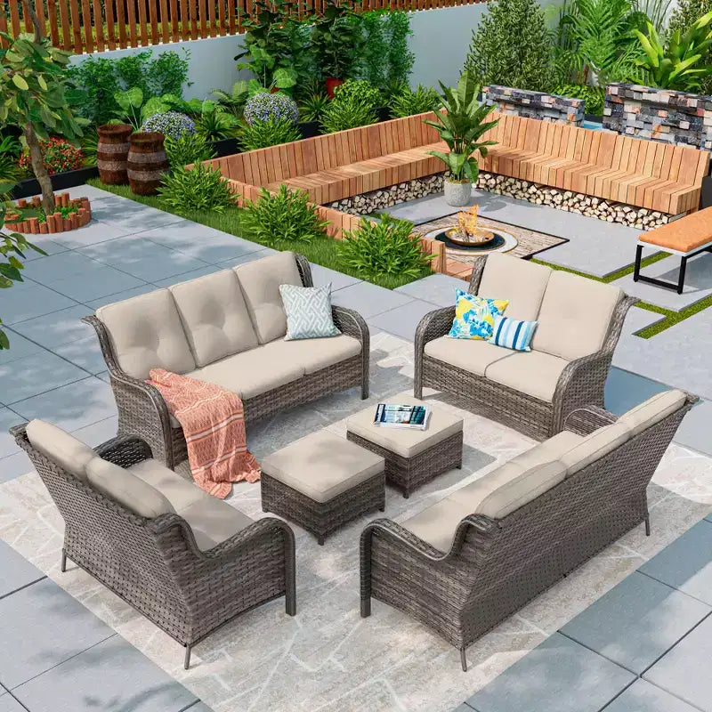 UPTIOT 6-teiliges Loungesofa für den Außenbereich aus Polyrattan