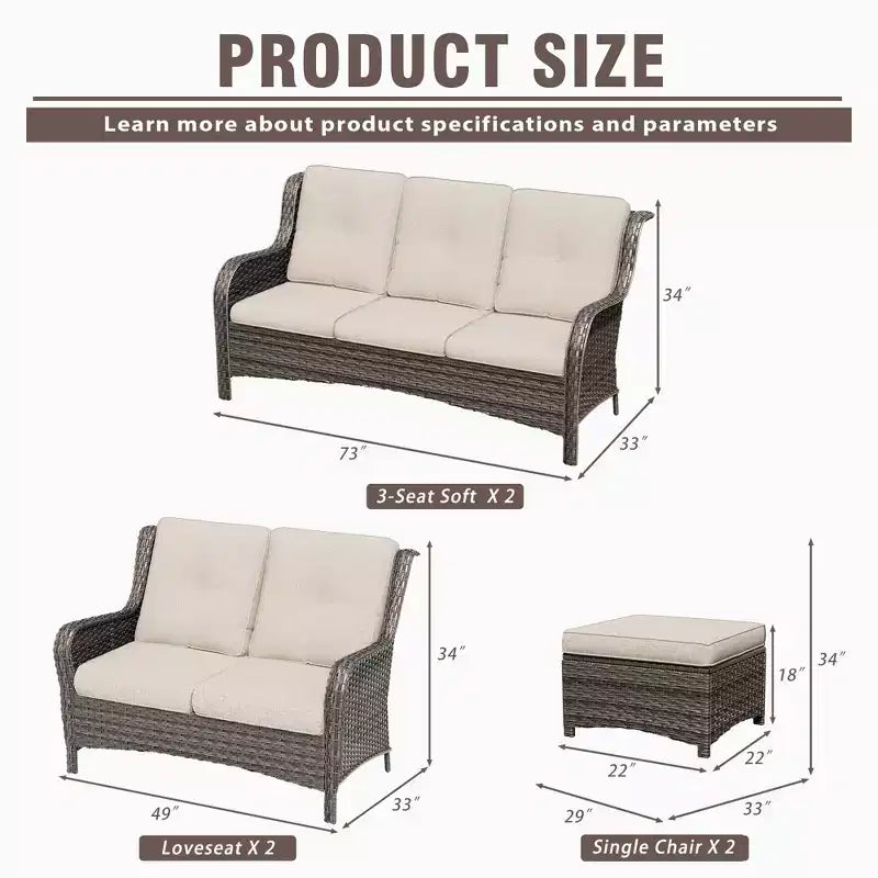 UPTIOT 6-teiliges Loungesofa für den Außenbereich aus Polyrattan