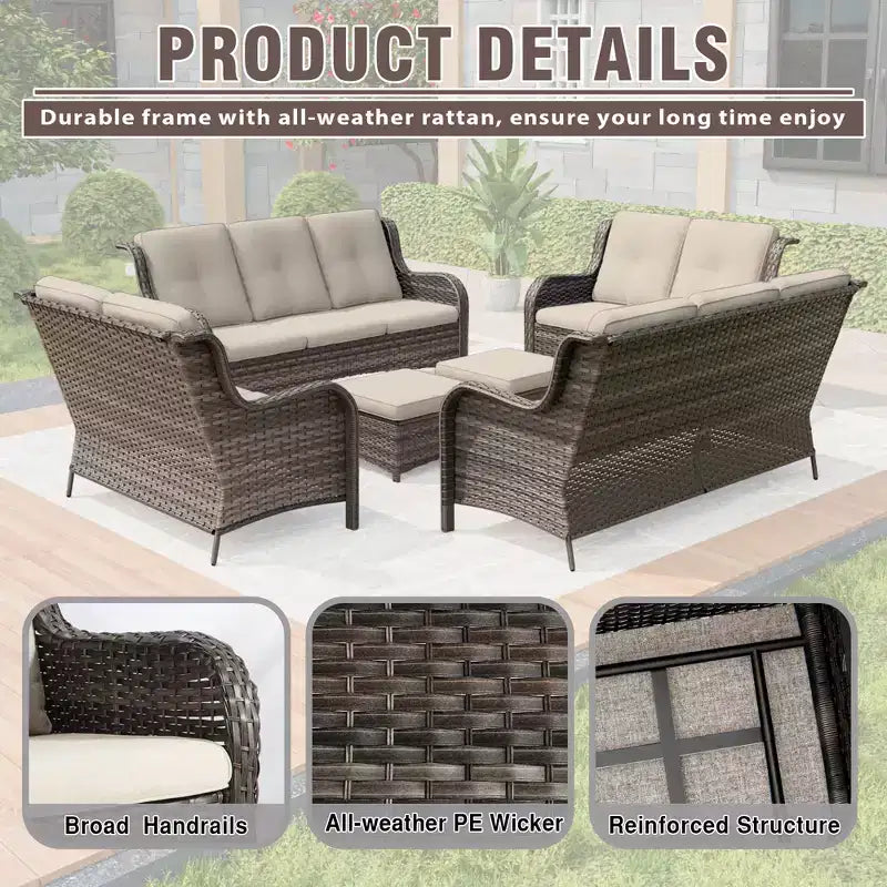 UPTIOT 6-teiliges Loungesofa für den Außenbereich aus Polyrattan