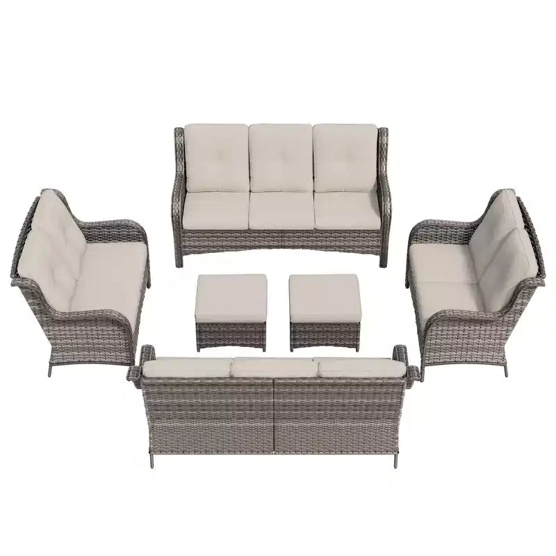 UPTIOT 6 Pieces Outdoor Wicker Sectional Sofa