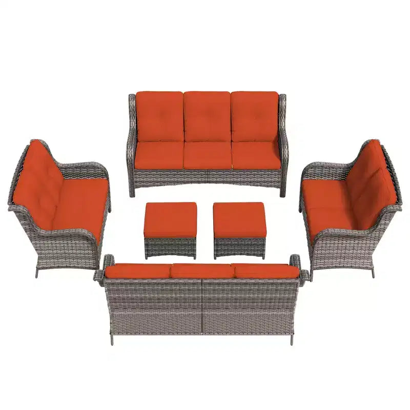 UPTIOT 6-teiliges Loungesofa für den Außenbereich aus Polyrattan