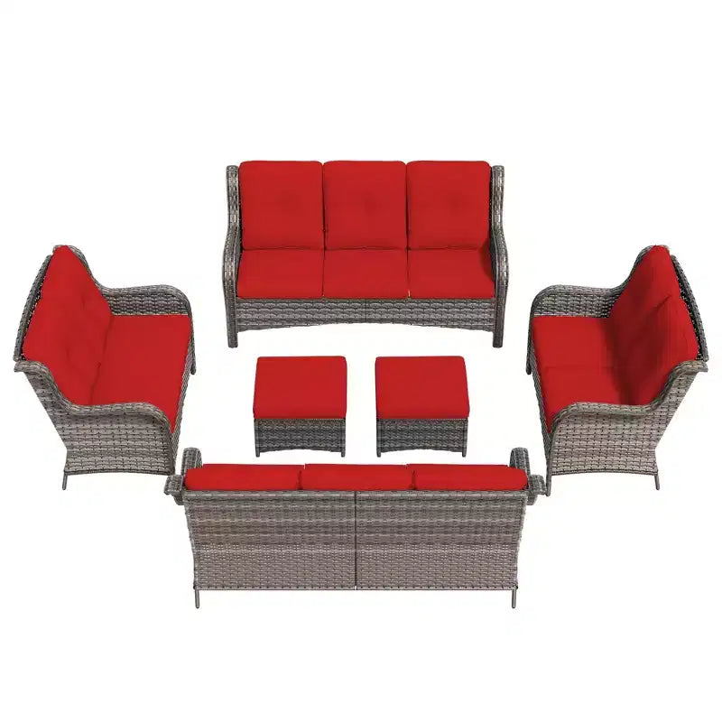 UPTIOT 6-teiliges Loungesofa für den Außenbereich aus Polyrattan