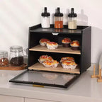 2-Layer Bamboo Bread Box with Acrylic Door, Bread Storage Container for Kitchen Countertop, Organizing Baguettes, Pastries & Baked Goods