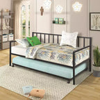 Metal Twin Size Daybed with Trundle, Metal Lounge Daybed Frame with Pull out Trundle for Living Room, Black