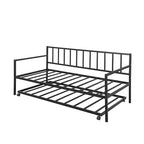 Metall-Tagesbett in Twin-Größe mit Rollbett, Metall-Lounge-Tagesbettgestell mit ausziehbarem Rollbett für das Wohnzimmer, Schwarz