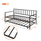 Metall-Tagesbett in Twin-Größe mit Rollbett, Metall-Lounge-Tagesbettgestell mit ausziehbarem Rollbett für das Wohnzimmer, Schwarz