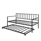 Metall-Tagesbett in Twin-Größe mit Rollbett, Metall-Lounge-Tagesbettgestell mit ausziehbarem Rollbett für das Wohnzimmer, Schwarz