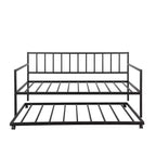 Metall-Tagesbett in Twin-Größe mit Rollbett, Metall-Lounge-Tagesbettgestell mit ausziehbarem Rollbett für das Wohnzimmer, Schwarz