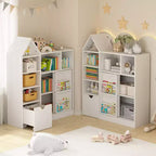Kids Bookshelf with Movable Drawer, 7 Storage Cubbies Bookcase, Kids Storage Organizer Cabinet for Playroom Nursery Classroom