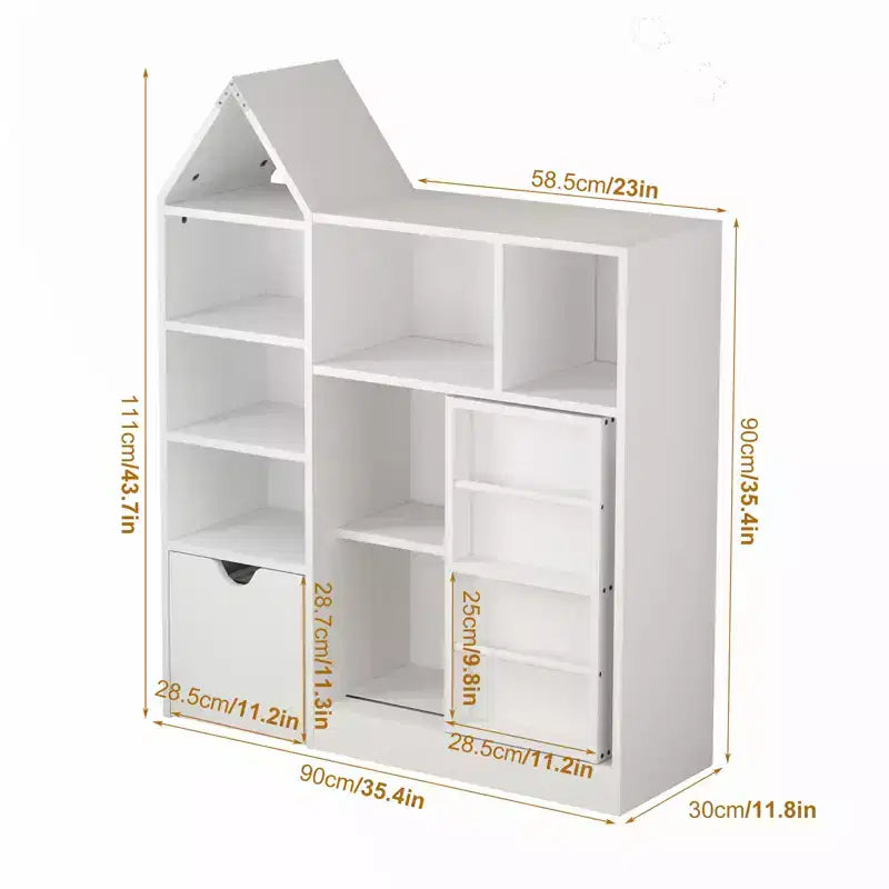 Kinder Bücherregal mit verschiebbarer Schublade, Bücherregal mit 7 Staufächern, Kinder-Aufbewahrungsschrank für Spielzimmer, Kinderzimmer, Klassenzimmer