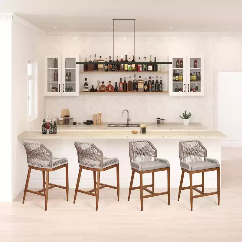 Barhocker-Set (2 Stück) in Thekenhöhe, Rattan-Barhocker mit Rückenlehne und Armlehnen