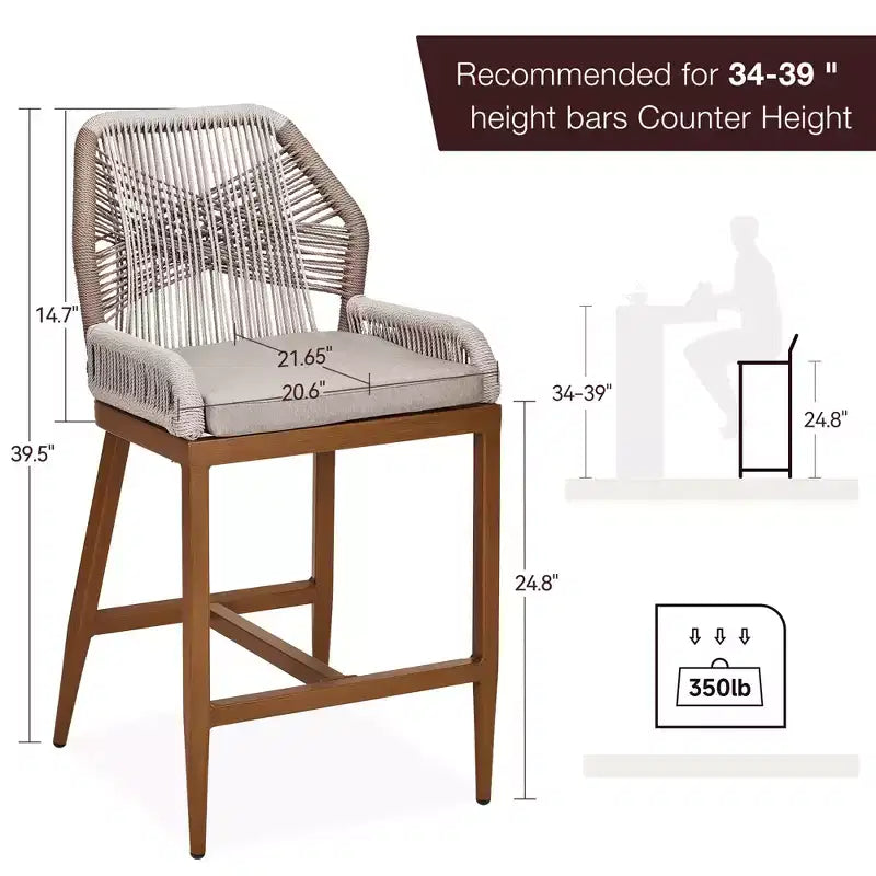 Barhocker-Set (2 Stück) in Thekenhöhe, Rattan-Barhocker mit Rückenlehne und Armlehnen