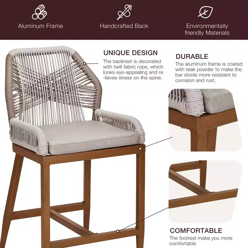 Barhocker-Set (2 Stück) in Thekenhöhe, Rattan-Barhocker mit Rückenlehne und Armlehnen