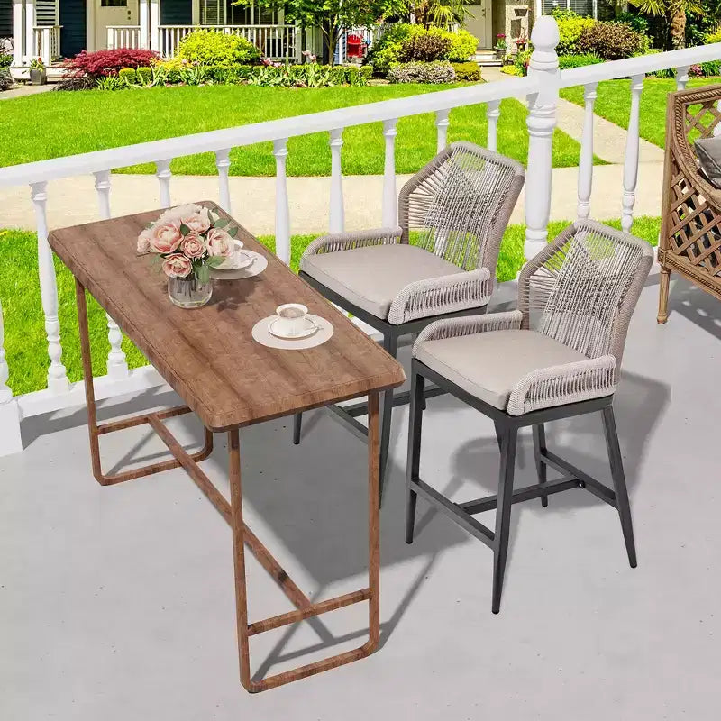 Barhocker-Set (2 Stück) in Thekenhöhe, Rattan-Barhocker mit Rückenlehne und Armlehnen