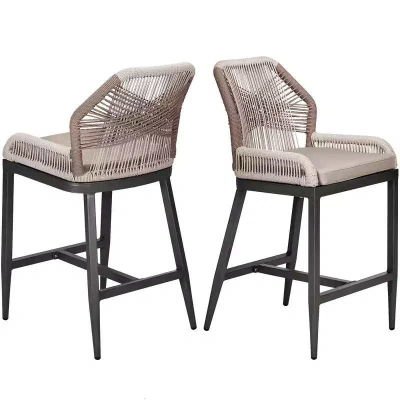Barhocker-Set (2 Stück) in Thekenhöhe, Rattan-Barhocker mit Rückenlehne und Armlehnen