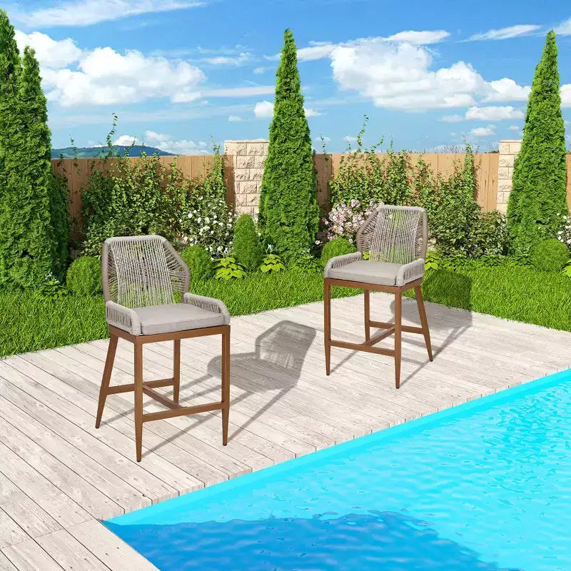 Barhocker-Set (2 Stück) in Thekenhöhe, Rattan-Barhocker mit Rückenlehne und Armlehnen