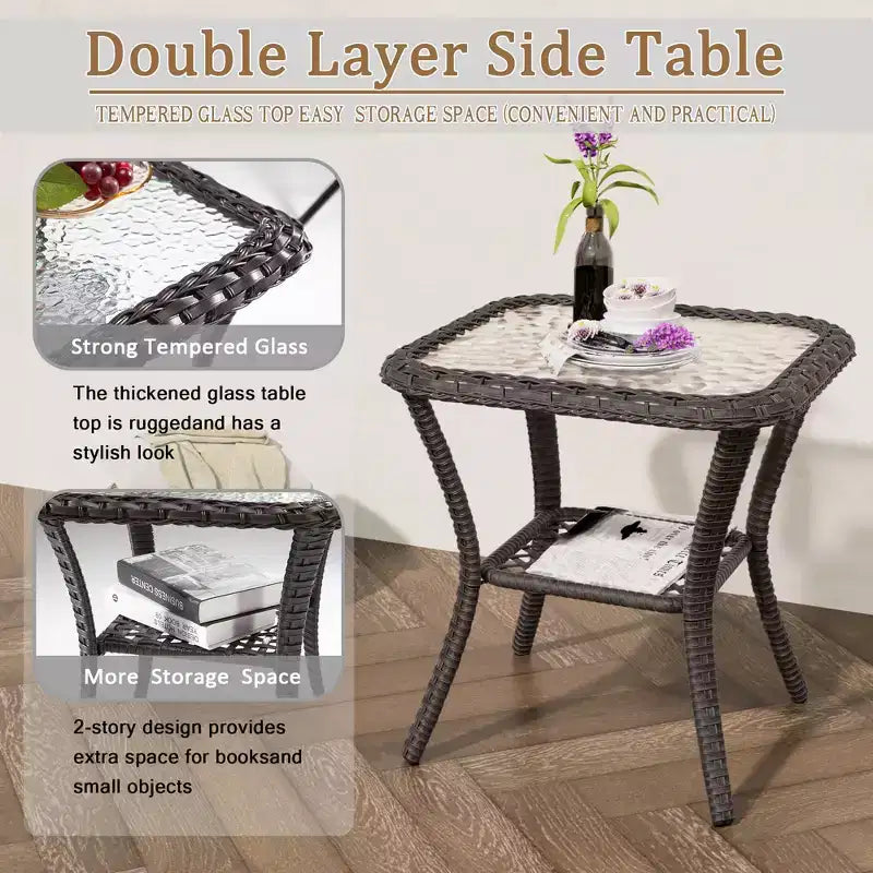 UPTIOT 6-teiliges Loungeset aus Weidengeflecht, drehbare Outdoor-Schaukelstühle