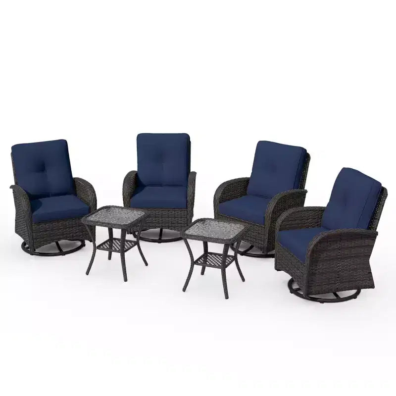 UPTIOT 6-teiliges Loungeset aus Weidengeflecht, drehbare Outdoor-Schaukelstühle