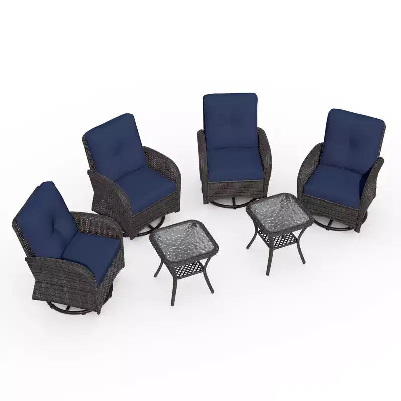 UPTIOT 6-teiliges Loungeset aus Weidengeflecht, drehbare Outdoor-Schaukelstühle