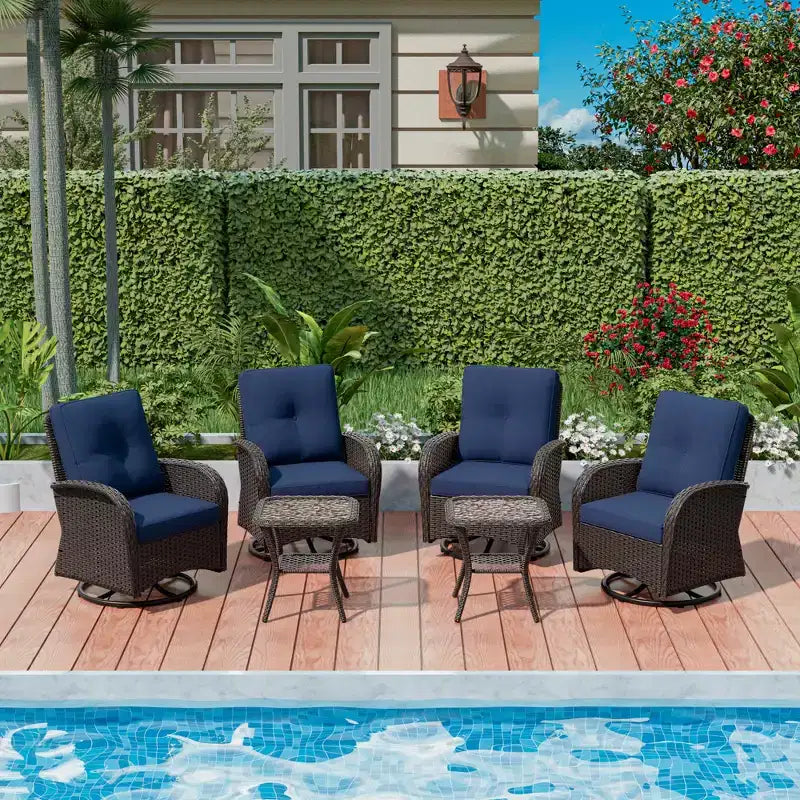 UPTIOT 6-teiliges Loungeset aus Weidengeflecht, drehbare Outdoor-Schaukelstühle