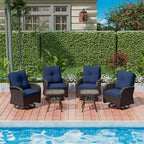 UPTIOT 6-teiliges Loungeset aus Weidengeflecht, drehbare Outdoor-Schaukelstühle