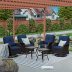 UPTIOT 6-teiliges Loungeset aus Weidengeflecht, drehbare Outdoor-Schaukelstühle
