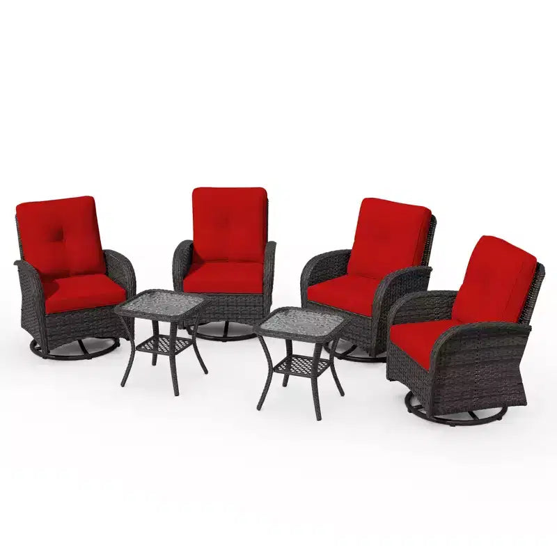 UPTIOT 6-teiliges Loungeset aus Weidengeflecht, drehbare Outdoor-Schaukelstühle