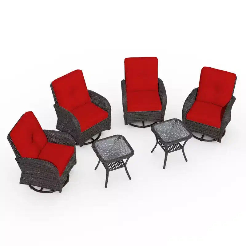 UPTIOT 6-teiliges Loungeset aus Weidengeflecht, drehbare Outdoor-Schaukelstühle