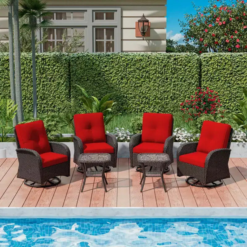 UPTIOT 6-teiliges Loungeset aus Weidengeflecht, drehbare Outdoor-Schaukelstühle