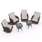 UPTIOT 6-teiliges Loungeset aus Weidengeflecht, drehbare Outdoor-Schaukelstühle