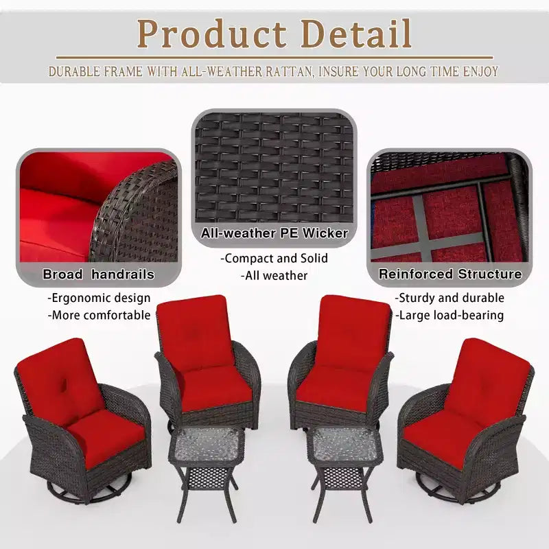 UPTIOT 6-teiliges Loungeset aus Weidengeflecht, drehbare Outdoor-Schaukelstühle