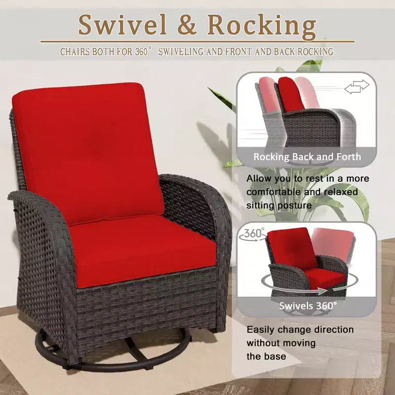 UPTIOT 6-teiliges Loungeset aus Weidengeflecht, drehbare Outdoor-Schaukelstühle
