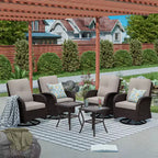 UPTIOT 6-teiliges Loungeset aus Weidengeflecht, drehbare Outdoor-Schaukelstühle