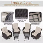 UPTIOT 6-teiliges Loungeset aus Weidengeflecht, drehbare Outdoor-Schaukelstühle