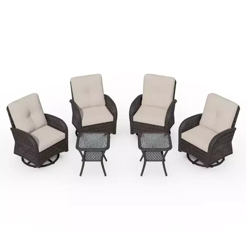 UPTIOT 6-Piece Wicker Swivel Outdoor Rocking Chairs Patio Conversation Set