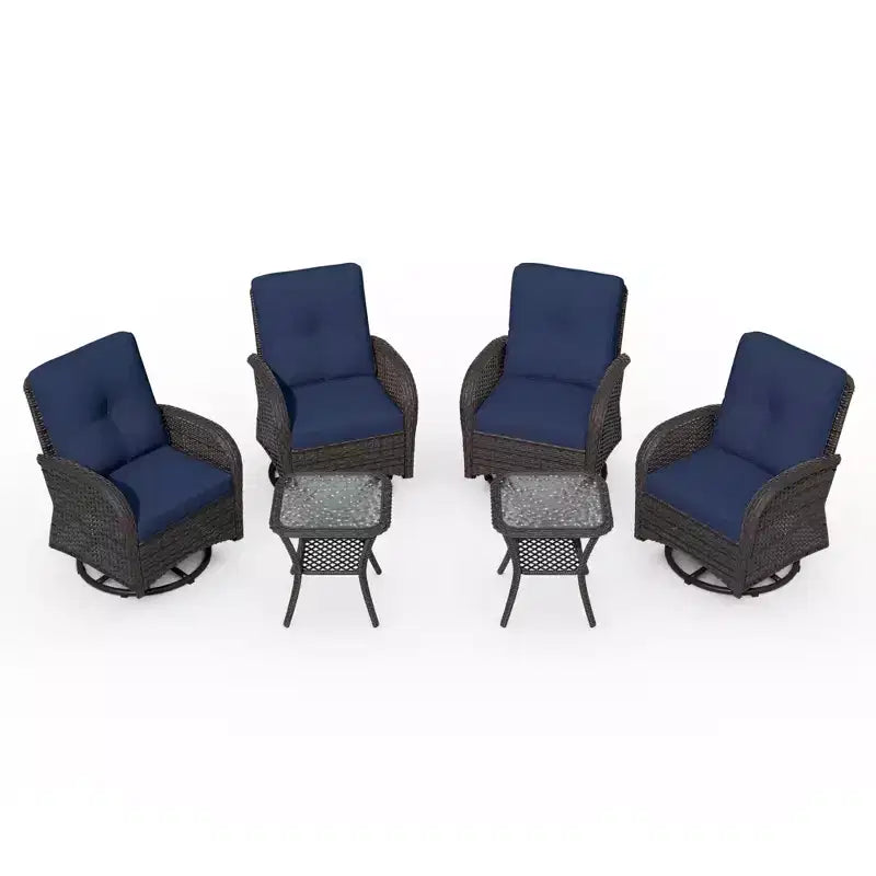 UPTIOT 6-teiliges Loungeset aus Weidengeflecht, drehbare Outdoor-Schaukelstühle