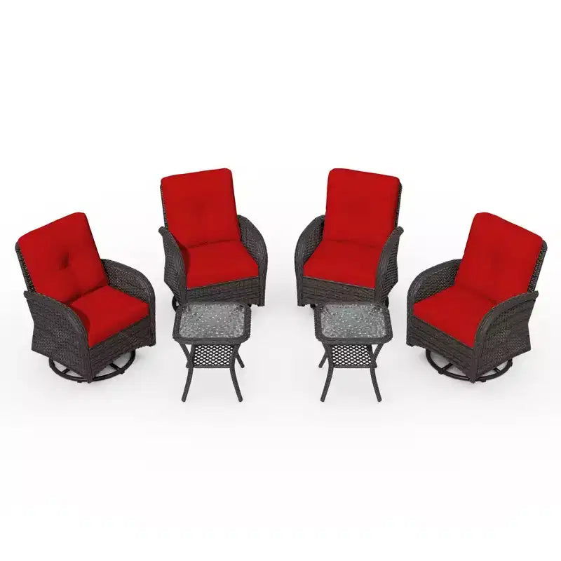 UPTIOT 6-teiliges Loungeset aus Weidengeflecht, drehbare Outdoor-Schaukelstühle