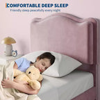 Prinzessin Einzelbett-Plattformrahmen mit Schublade, kein Boxspringbett erforderlich, gepolstertes Kopfteil für Kinder und Mädchen