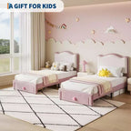 Prinzessin Einzelbett-Plattformrahmen mit Schublade, kein Boxspringbett erforderlich, gepolstertes Kopfteil für Kinder und Mädchen