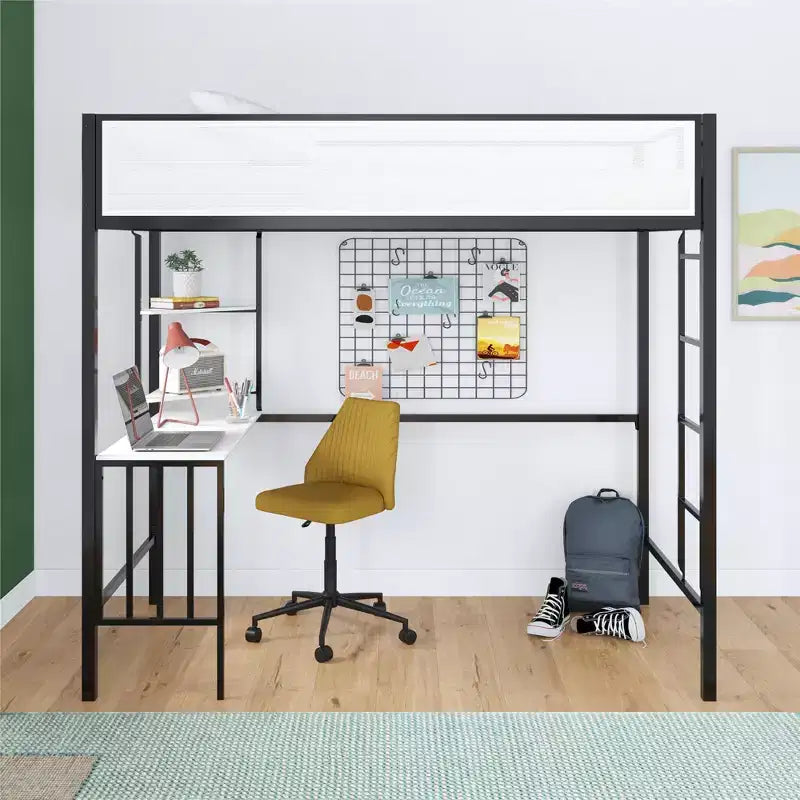 Bellemave Twin Loft Bed with Desk & Shelves,Black